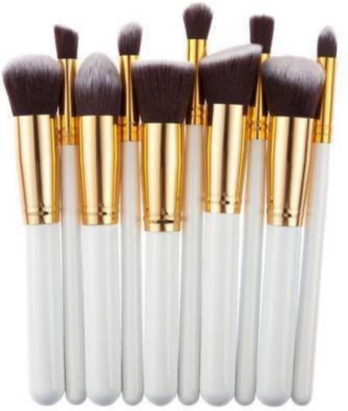 White & Gold Face Makeup Brush Set 10-Piece